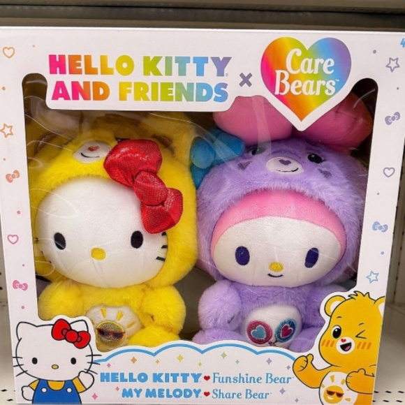 Care Bears x Hello Kitty Plush 2 Pack - Hello Kitty as Funshine Bear & My Melody - Picture 9 of 11
